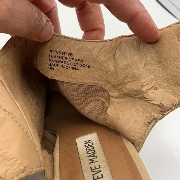 Steve Madden Nonstp Tan Leather Ankle Strap Stacked Heel Booties Size 7 - Picture 8 of 10